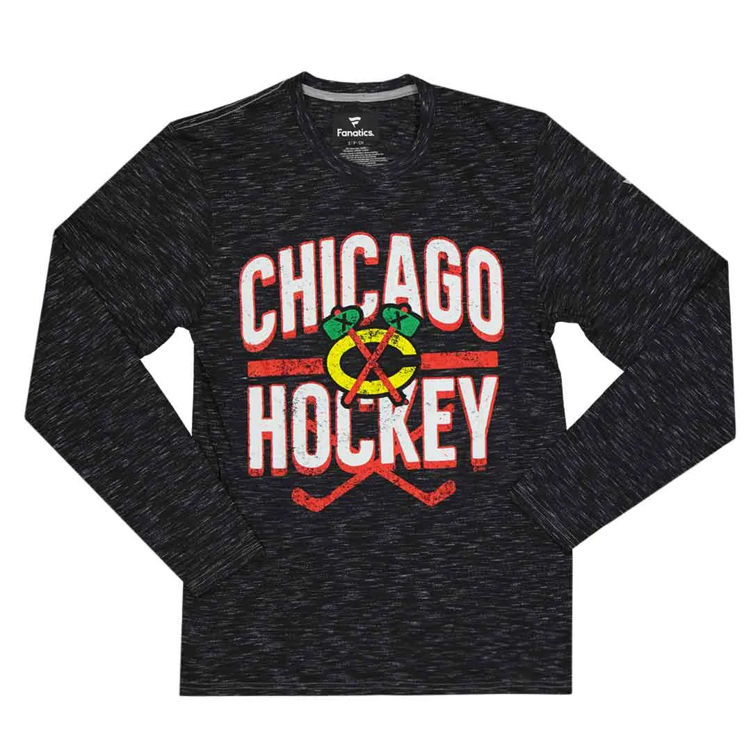 Fanatics - T-shirt à manches longues en jersey chiné pour hommes des Chicago Blackhawks (3985 NDG1 2AE 0K1)