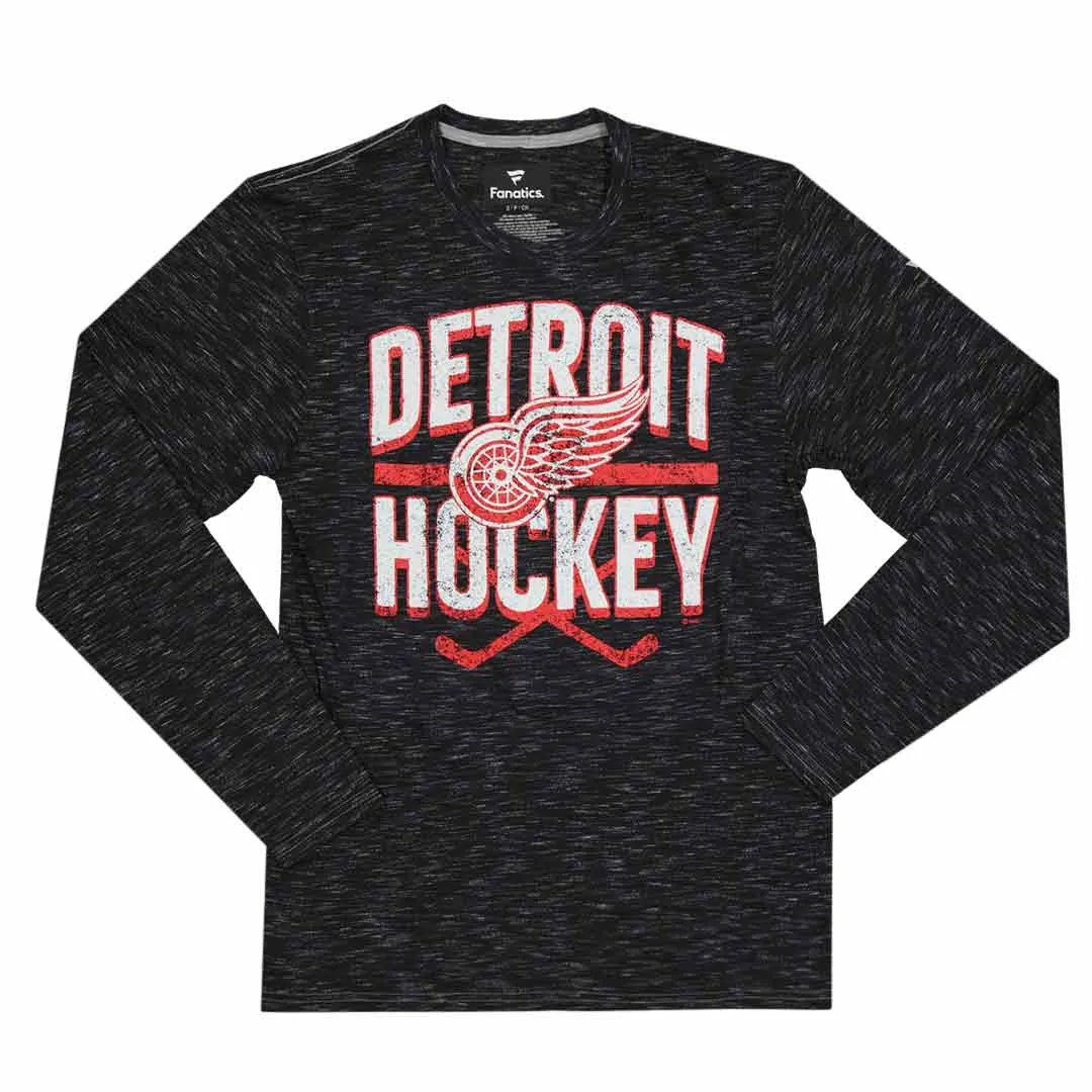 Fanatics - T-shirt à manches longues en jersey chiné pour hommes des Red Wings de Detroit (3985 NDG1 2E 0K1)