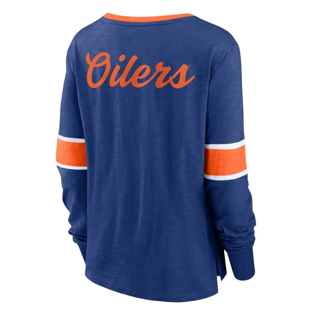 Fanatics - T-shirt manches longues à lacets pour femmes des Oilers d'Edmonton (3ZCD 893N 2GI 3NB)
