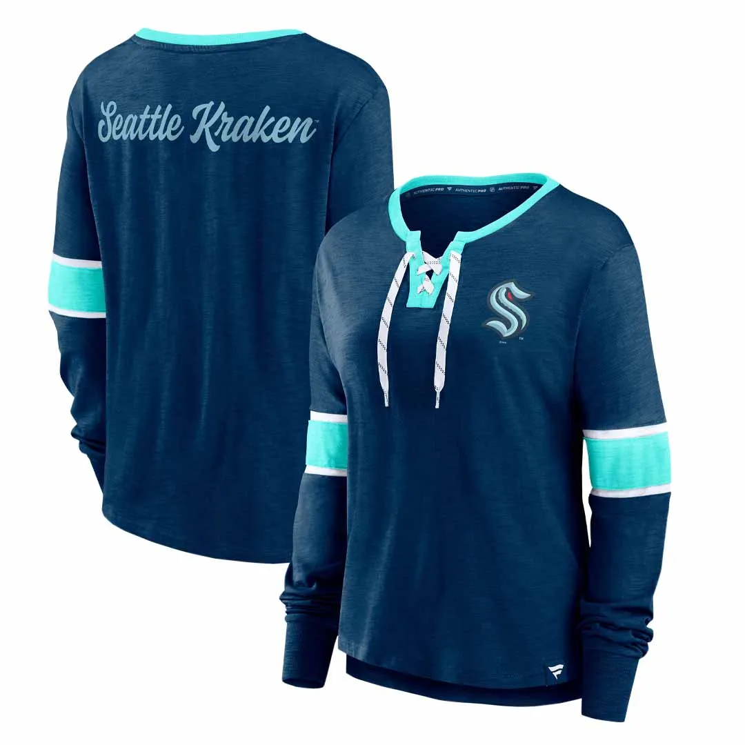 Fanatics - T-shirt manches longues à lacets pour femmes Seattle Kraken (3ZCD EN43 2GO 3NB)