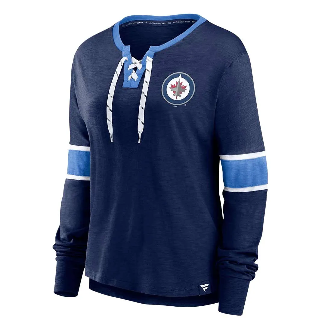 Fanatics - T-shirt manches longues à lacets pour femmes des Winnipeg Jets (3ZCD 933J 2GN 3NB)