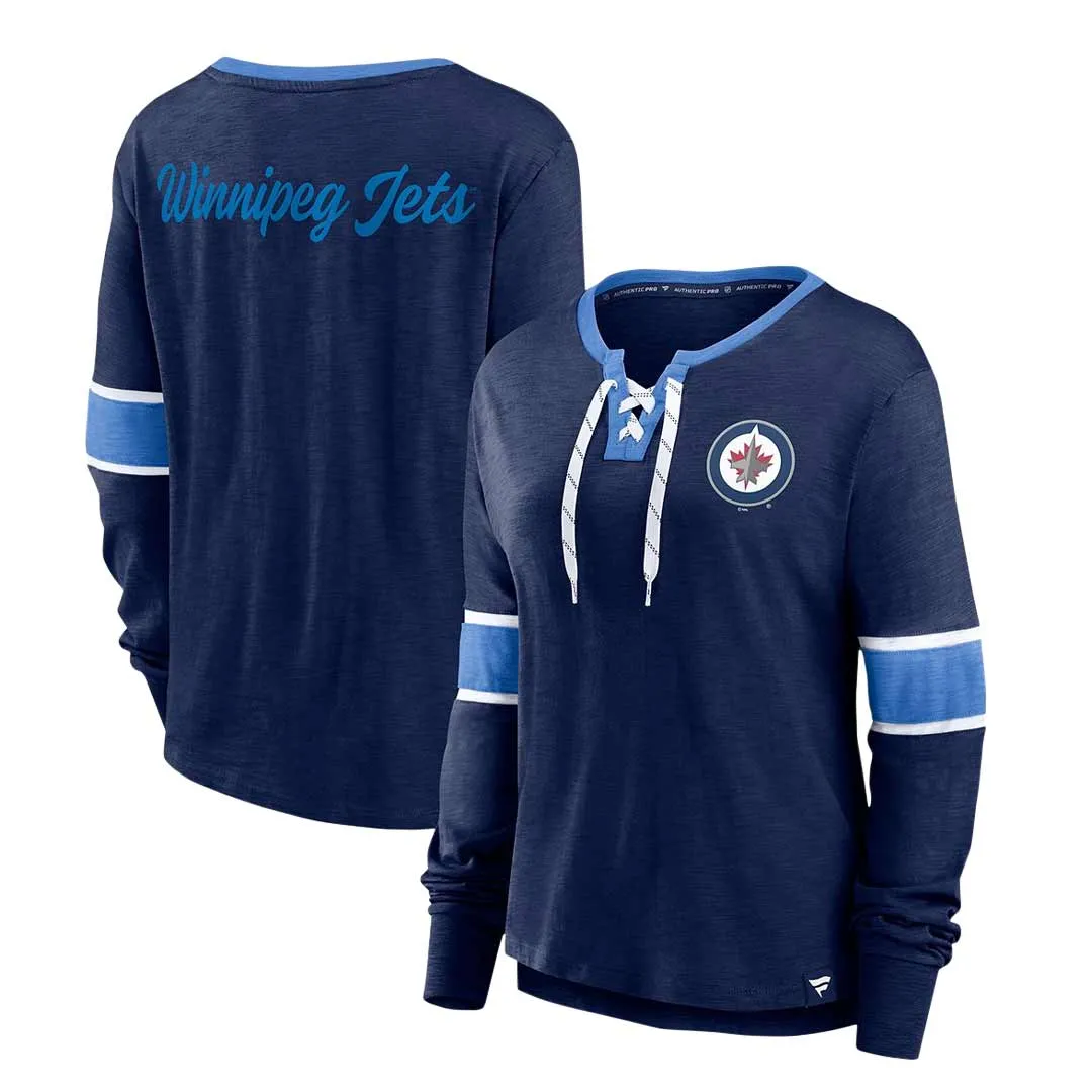Fanatics - T-shirt manches longues à lacets pour femmes des Winnipeg Jets (3ZCD 933J 2GN 3NB)