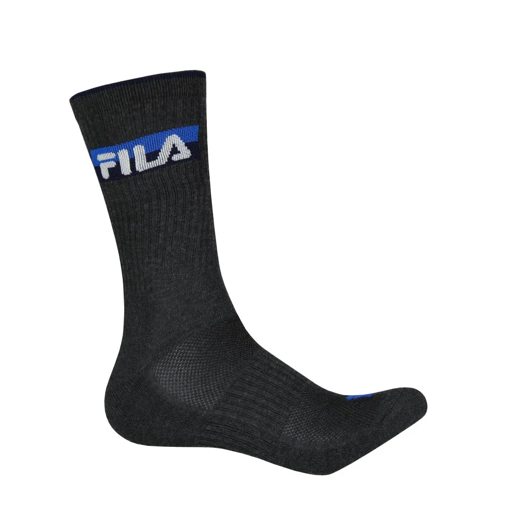 FILA - Chaussettes de sport pour homme, lot de 3 paires (FW0103 BLKGRYCHAR)