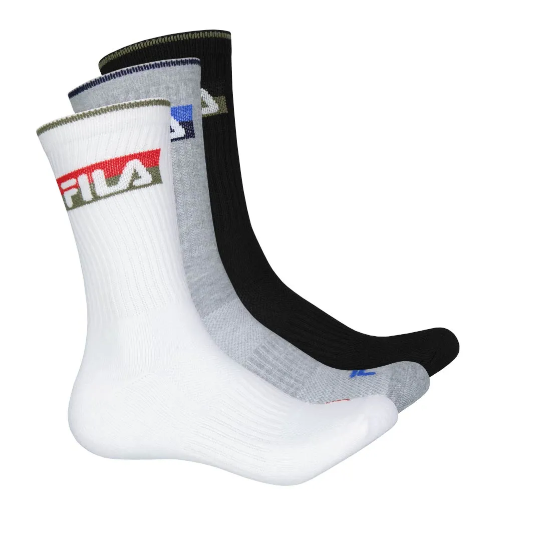 FILA - Lot de 3 paires de chaussettes sportives pour homme (FW0103 NOIRBLANCGRIS)