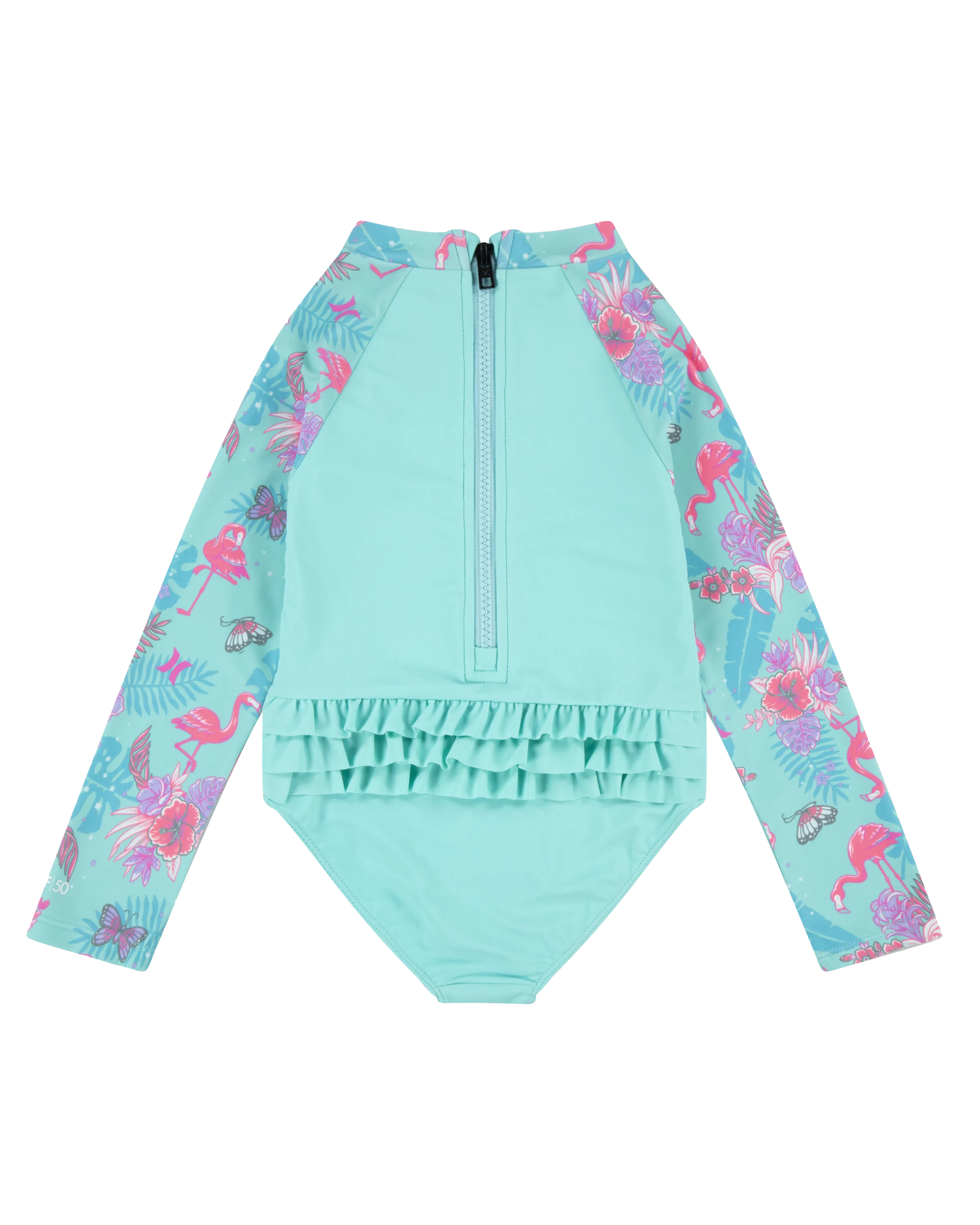 Hurley Clothing Maillot de Bain Une Pièce à Volants pour Filles en Vert Aurora