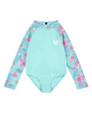 Hurley Clothing Maillot de Bain Une Pièce à Volants pour Filles en Vert Aurora