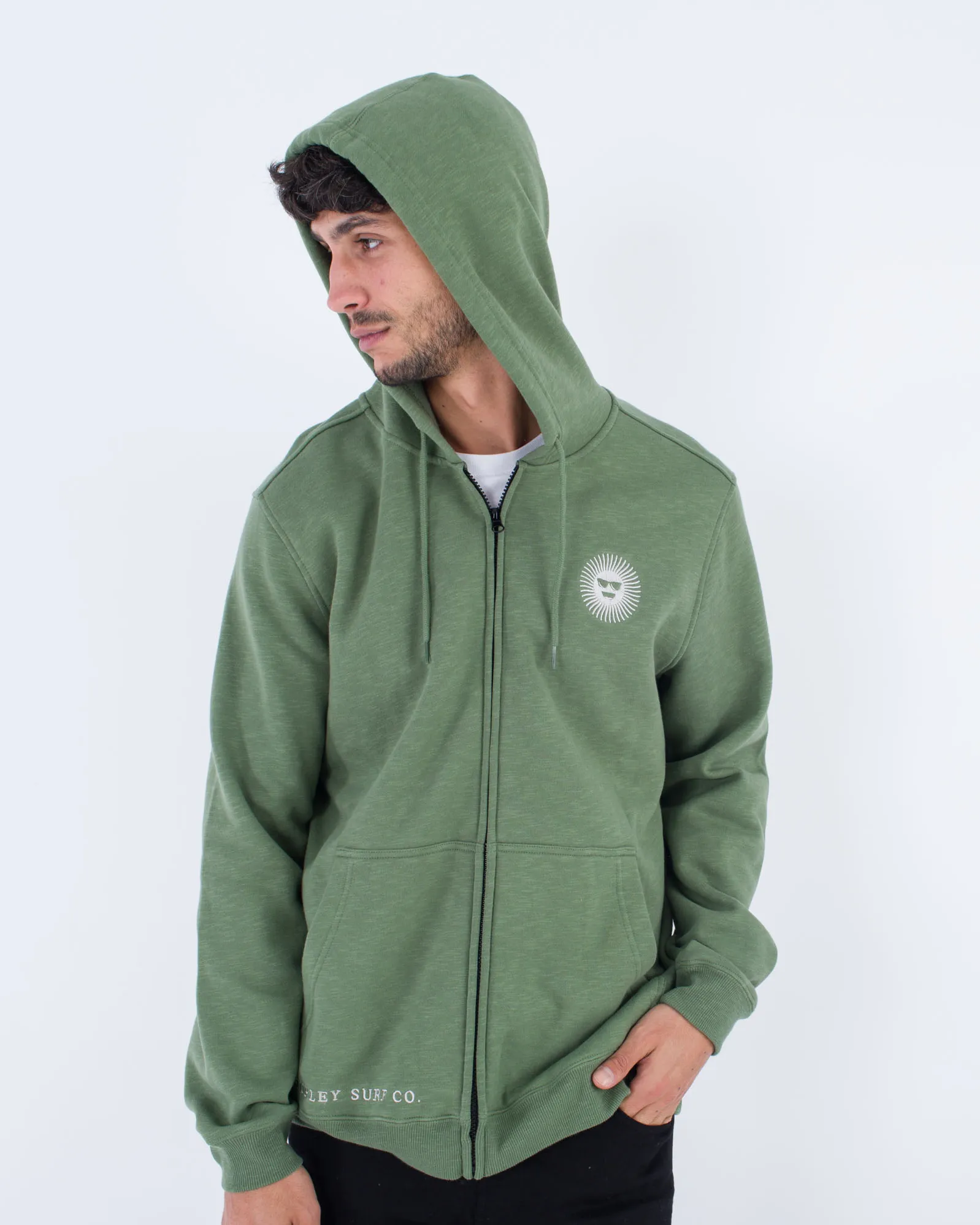 Pull à capuche Shady Slub avec fermeture éclair en Malverde